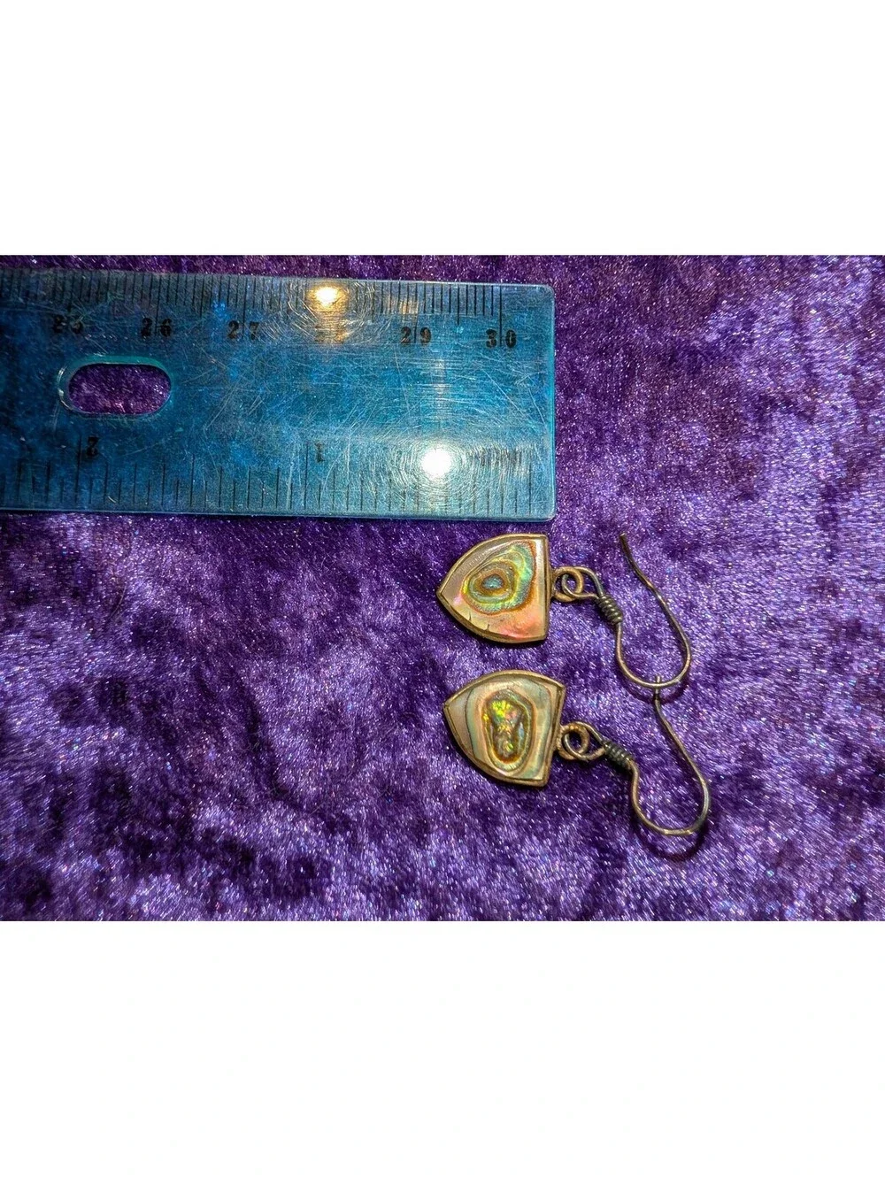 Vintage Alpaca Mexico Abalone Shell Dangle Earrings